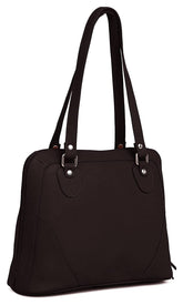 Designer Genuine Real Nappa Leather Handmade Women Ladies Travel Satchel Everyday Work iPad Shoulder Handbag Bag (Dark Brown)